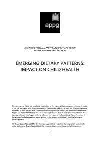 Emerging Dietary Patterns: Impact on Child Health