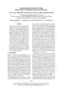 Anonymisation Models for Text Data: State of the Art, Challenges and Future Directions