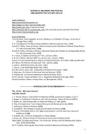 Historical Argument and Practice Bibliography for Lectures 2019-20
