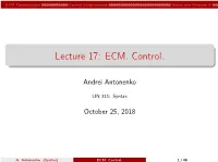Lecture 17: ECM. Control