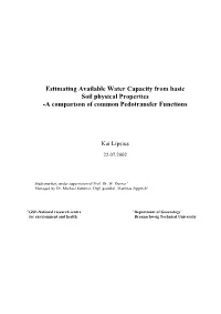 Estimating Available Water Capacity from Basic Soil Physical Properties -A Comparison of Common Pedotransfer Functions