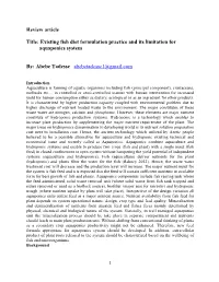 Existing Fish Diet Formulation Practice and Its Limitation for Aquaponics System