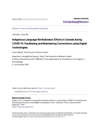 Indigenous Language Revitalization Efforts in Canada During COVID-19: Facilitating and Maintaining Connections Using Digital Technologies