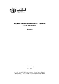 Religion, Fundamentalism and Ethnicity a Global Perspective