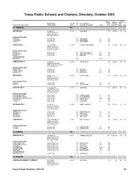 Texas Public Schools and Charters, Directory, October 2005
