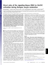 Direct Roles of the Signaling Kinase RSK2 in Cdc25c Activation During Xenopus Oocyte Maturation