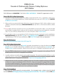 ERRATA for Vascular & Endovascular Surgery Coding Reference 2015