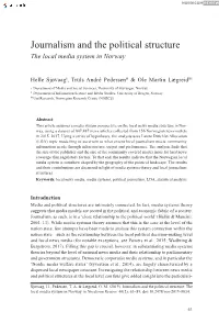Journalism and the Political Structure. the Local Media System in Norway