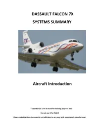 DASSAULT FALCON 7X SYSTEMS SUMMARY Aircraft Introduction