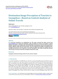Destination Image Perception of Tourists to Guangzhou—Based on Content Analysis of Online Travels