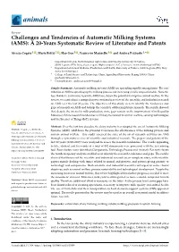 Challenges and Tendencies of Automatic Milking Systems (AMS): a 20-Years Systematic Review of Literature and Patents