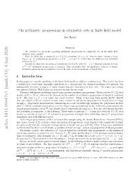On Arithmetic Progressions in Symmetric Sets in Finite Field Model