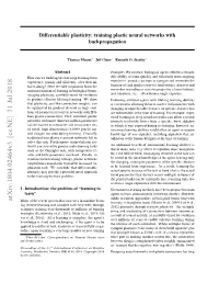 Training Plastic Neural Networks with Backpropagation