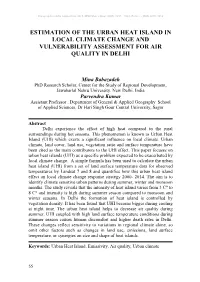 Estimation of the Urban Heat Island in Local Climate Change and Vulnerability Assessment for Air Quality in Delhi