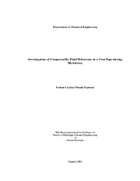 Investigation of Compressible Fluid Behaviour in a Vent Pipe During Blowdown