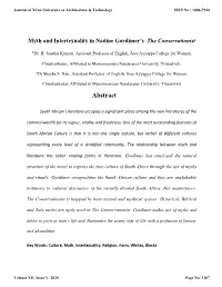 Myth and Intertexuality in Nadine Gordimer's the Conservationist