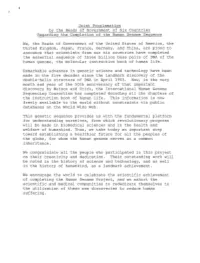 Joint Proclamation by the Heads of Government of Six Countries Regarding the Completion of the Human Genome Sequence