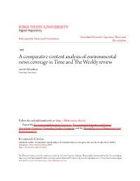 A Comparative Content Analysis of Environmental News Coverage in Time and the Eekw Ly Review Saritdet Marukatat Iowa State University