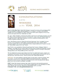 CONGRATULATIONS: 2014 Winners Honored at M&A