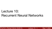 Lecture 10: Recurrent Neural Networks