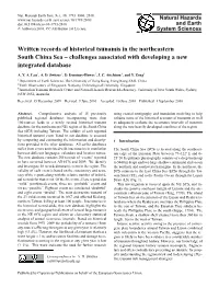 Written Records of Historical Tsunamis in the Northeastern South China Sea – Challenges Associated with Developing a New Integrated Database
