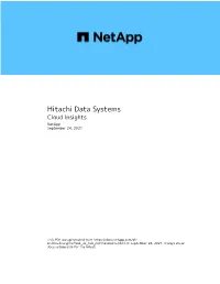 Hitachi Data Systems Cloud Insights Netapp September 24, 2021