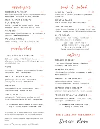 TCA Dinner Menu