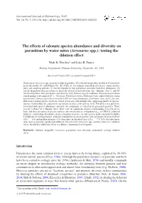The Effects of Odonate Species Abundance and Diversity on Parasitism by Water Mites (Arrenurus Spp.): Testing the Dilution Effect