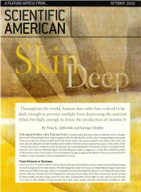 Throughout the World, Human Skin Color Has Evolved to Be Dark
