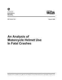 An Analysis of Motorcycle Helmet Use in Fatal Crashes