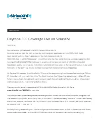 Daytona 500 Coverage Live on Siriusxm
