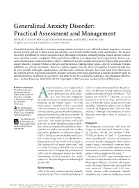 Generalized Anxiety Disorder: Practical Assessment and Management MICHAEL G