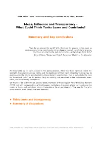 Ideas, Influence and Transparency - What Could Think Tanks Learn and Contribute?
