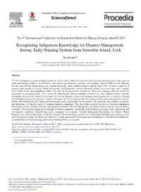Recognizing Indigenous Knowledge for Disaster Management: Smong, Early Warning System from Simeulue Island, Aceh