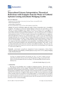 Theoretical Reflections with Examples from the Works of Gotthold Ephraim Lessing and Johann Wolfgang Goethe