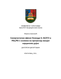 Синергистички Ефекат Блокаде Il-33/St2 И Pdl/Pd-1 Осовина На Прогресију Мишјег Карцинома Дојке