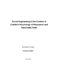 Social Engineering in the Context of Cialdini's Psychology of Persuasion