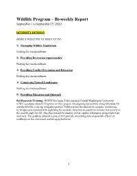 Wildlife Program – Bi-Weekly Report September 1 to September 15, 2020