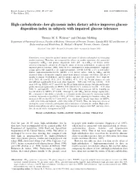 High-Carbohydrate–Low-Glycaemic Index Dietary Advice Improves Glucose Disposition Index in Subjects with Impaired Glucose Tolerance