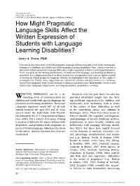 How Might Pragmatic Language Skills Affect the Written Expression of Students with Language Learning Disabilities?