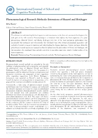 Phenomenological Research Methods: Extensions of Husserl and Heidegger