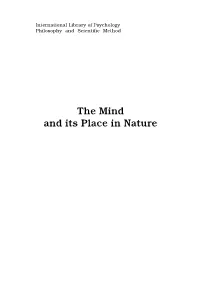 The Mind and Its Place in Nature