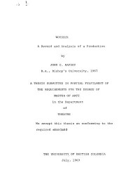 WOYZECK a Record and Analysis of a Production by JOHN C. RAPSEY BA, B Ishop