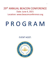 29Th ANNUAL BEACON CONFERENCE Date: June 4, 2021 Location
