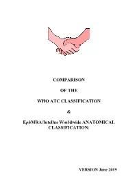 COMPARISON of the WHO ATC CLASSIFICATION & Ephmra/Intellus Worldwide ANATOMICAL CLASSIFICATION