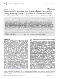 Developmental Intestinal Microbiome Alterations in Canine Fading Puppy Syndrome