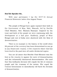 Hon'ble Speaker Sir, with Your Permission I Lay the 2017-18