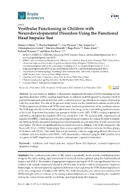 Vestibular Functioning in Children with Neurodevelopmental Disorders Using the Functional Head Impulse Test