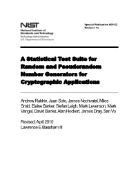 A Statistical Test Suite for Random and Pseudorandom Number Generators for Cryptographic Applications