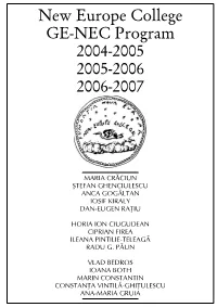 New Europe College GE-NEC Program 2004-2005 2005-2006 2006-2007